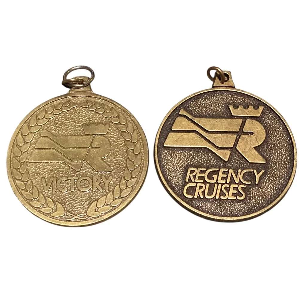 Regency Cruises Victory Medallion Souvenir Keychain Pendant Brass Tone USA